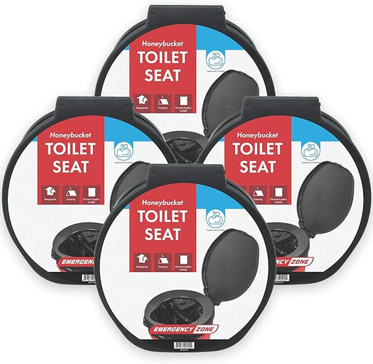 [4 Pack] Emergency Zone Honey Bucket Style Toilet Seat for 5 Gallon Bucket | Portable Toilet for Camping, Hiking, Boating, or Emergencies for When Nature Calls