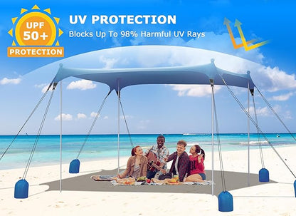 Gorich Beach Tent Sun Shelter with 8 Sandbags, UPF50+ Protection & Windproof Pop Up Beach Canopy Tent Sun Shade for Family, Travel & Camping, Easy Setup Canopy Umbrella