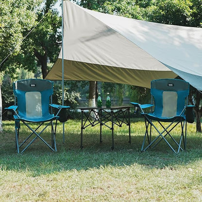 Camping Folding Chair Outdoor Lawn Portable Lightweight Camp Folding Chairs for Adult Outside with Cup Holder, Cooler Pouch & Side Pocket for Camping, Beach, Fishing, Sports or Tailgating Events