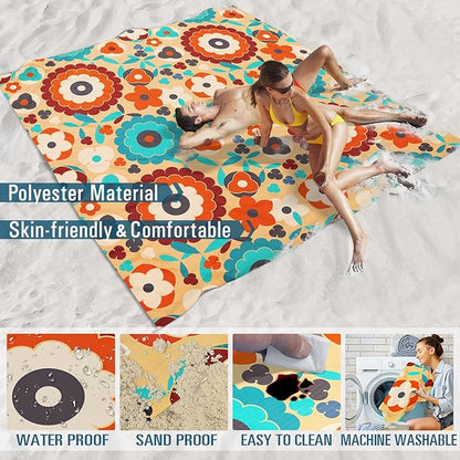 Beach Blanket Sandproof Waterproof 78''×81''1-5Adults Oversized,Compact Lightweight Durable Beach Mat for Travel Camping Hiking Picnic Blanket