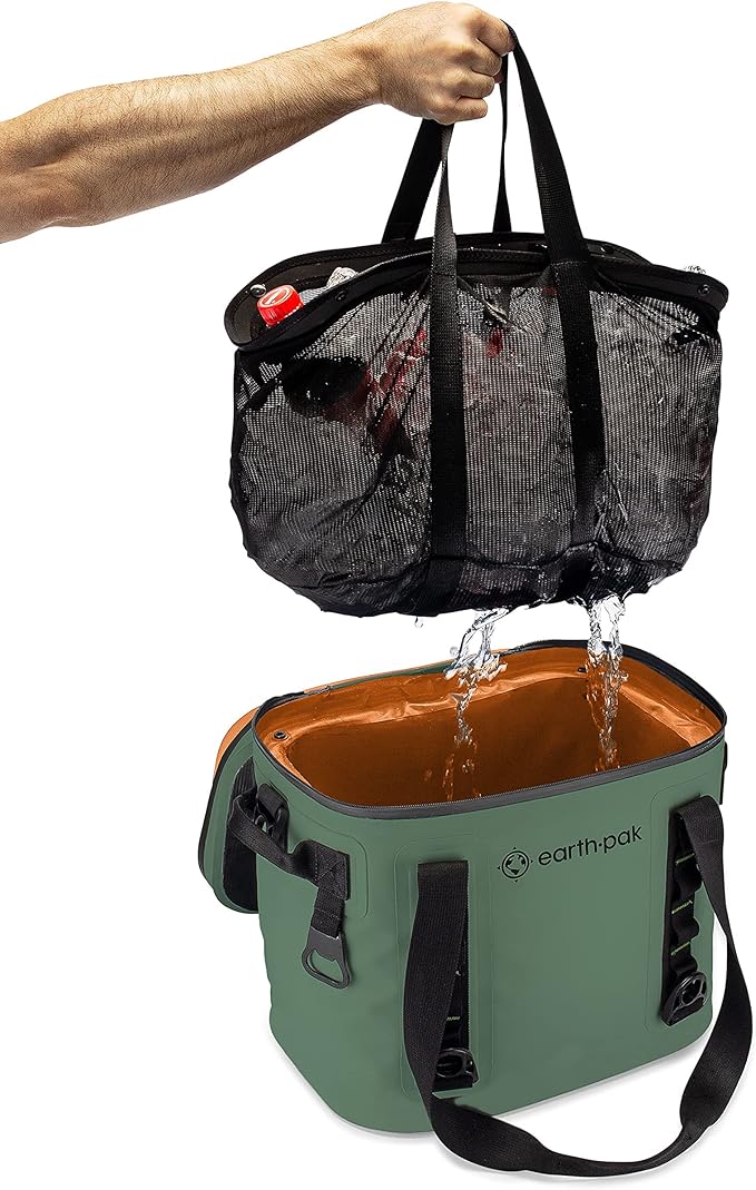 Earth Pak Heavy Duty Waterproof 20-Can Soft Cooler Bag for Camping, Kayaking, Beach Trips - Mesh Bag Insert Included
