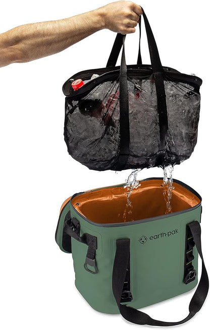 Earth Pak Heavy Duty Waterproof 20-Can Soft Cooler Bag for Camping, Kayaking, Beach Trips - Mesh Bag Insert Included