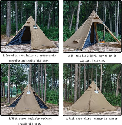 FIREHIKING Camping Hot Tent 2-4 Person Teepee Tent with Stove Jack for Backpacking Hunting