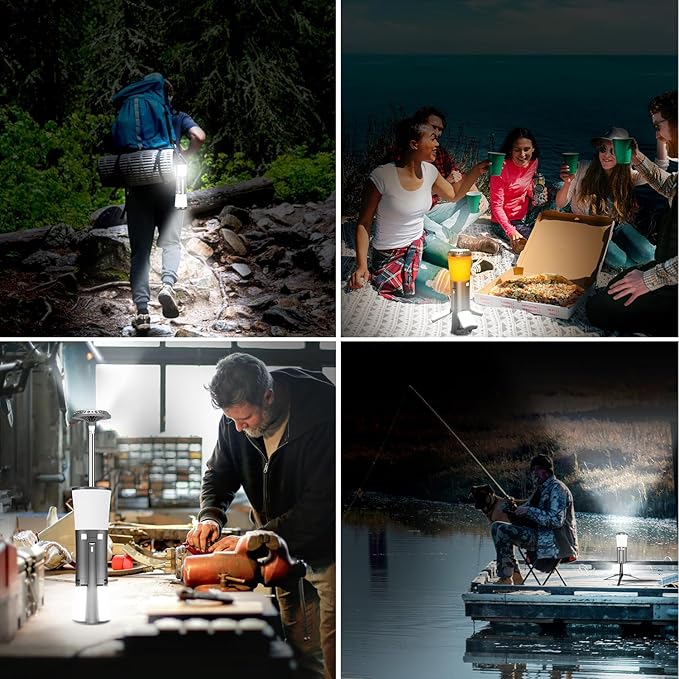 Telescopic Camping Lights Rechargeable Led Work Light with Stand Multifunction 18000 mAh Lanterns Portable Job Site Lighting Cordless Dimmable Flame Tent Lamp 7500lm Power Supply