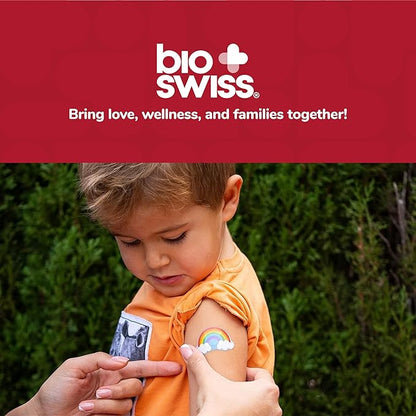 BioSwiss Bandages, Rainbow Shaped Self Adhesive Bandage, Latex Free Sterile Wound Care, Fun First Aid Kit Supplies for Kids, 24 Count