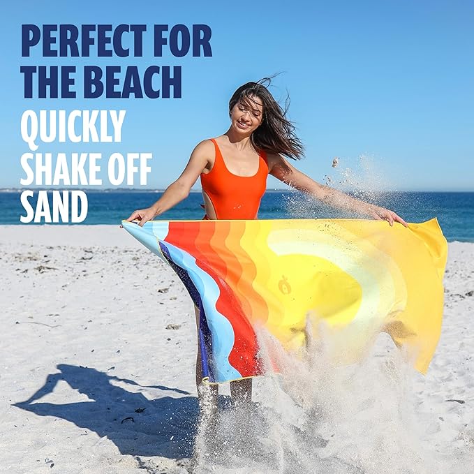 SUN NINJA Microfiber Beach Towel - Sand Free, Quick Dry, Lightweight & Compact for Beach, Pool, Yoga and Camping - 63x32 inch Super Absorbent, Large Sand Free Swim Towels for Adults and Kids