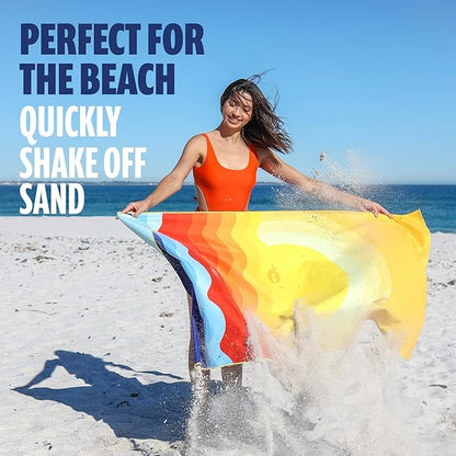 SUN NINJA Microfiber Beach Towel - Sand Free, Quick Dry, Lightweight & Compact for Beach, Pool, Yoga and Camping - 63x32 inch Super Absorbent, Large Sand Free Swim Towels for Adults and Kids