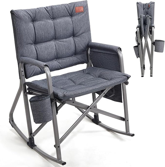 EVER ADVANCED Lightweight Rocking Chair Outdoor, Padded Rocker Camping Chair for Adults, Portable Hard Armchair for Patio and Lawn, Grey