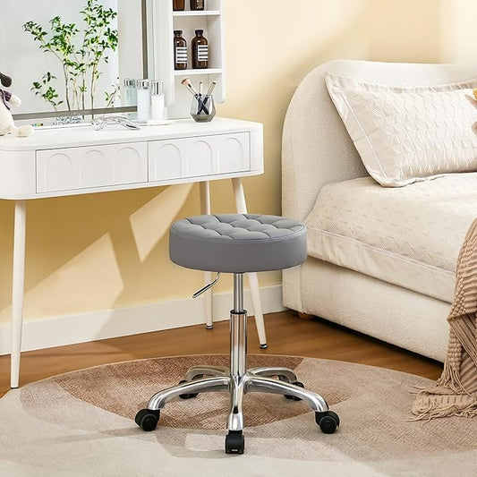 Hair Cutting Stool for Stylist (300lbs Capacity) (Sturdy Aluminum Base) Pedicure Chair for Nail Tech (Gray)