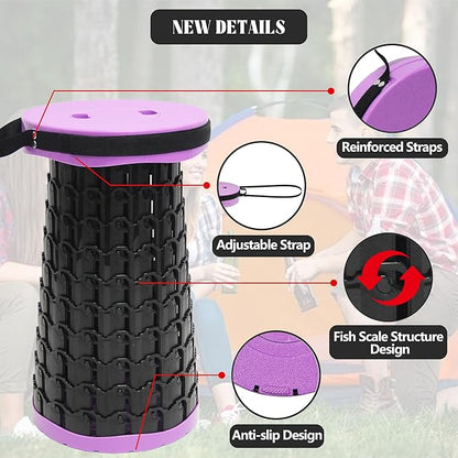 ALEVMOOM Collapsible Stool with Cushion, H18.1 D10.24 Portable Telescoping More Sturdy Load Capacity 600Lbs, Retractable Adjustable Camping Folding Stool for Outdoor Hiking BBQ Climb