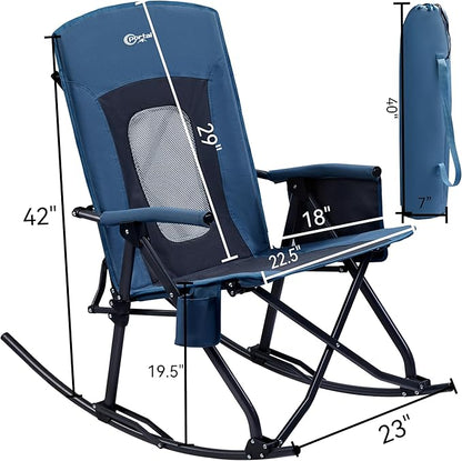 PORTAL Oversized Folding Rocking Camping Chair Portable Outdoor Rocker with High Back Hard Armrests Carry Bag, Supports 400 lbs