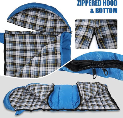 REDCAMP Kids Mummy Sleeping Bag for Camping, 3 Season Cold Weather Sleeping Bag Fit Boys,Girls & Teens, Blue/Rose Red