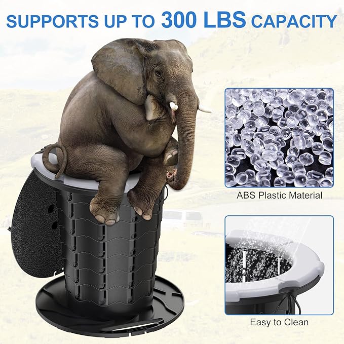 BLIKA Upgraded Retractable Portable Toilet with Cushion, 300LBS Adjustable Height Folding Toilet with Paper Holder, Travel Toilet Portable Camping Toilet, Soft Portable Toilet for Camping/Car