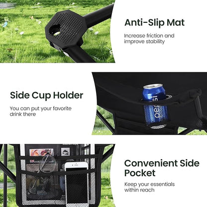 HIGH POINT SPORTS 2 Pack Portable Camping Chair for Adults, Folding Outdoor Camp Chair Lightweight Lawn Chairs Folding Collapsible Chair for Camping, Tailgates, Beach, Black, Support 250 lbs