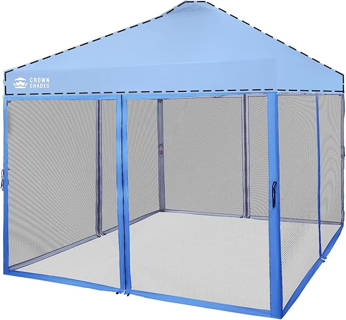 CROWN SHADES Gazebo Mosquito Net for 10 x 10 Pop Up Canopy - Patio Gazebo Mesh Sidewall with Zipper for Outdoor Tent, Garden and Backyard (4 Packs, Blue