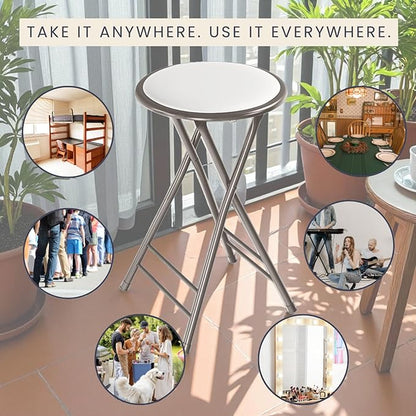 Lavish Home Set of 4 Counter Height Bar Stools - 24-Inch Backless Folding Chairs with 225lb Capacity for Kitchen, Rec Room, or Game Room (White)