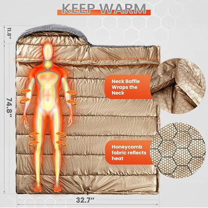 WILDROOTS Warm Sleeping Bags for Adults, Backpacking Lightweight, Cold Weather Sleeping Bag for Warm Camping Hiking Outdoor, Travel Hunting with Compression Bags
