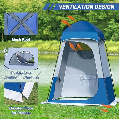 Camping Shower Tent, 7.9 FT Extra Tall Oversize Privacy Tent, Portable Outdoor Bathroom Toilet Tent with Floor, Easy Set Up Privacy Shelter for Dressing, Hiking, Fishing, UPF50+