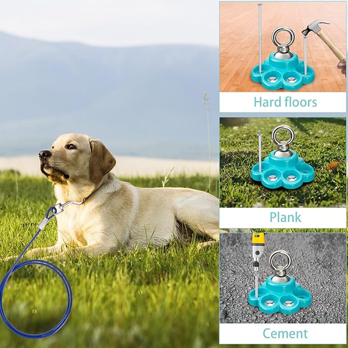 360° Swivel Dog Tie Out Cable and Stake Stainless Steel Heavy Dog Stake 1200 Lbs of Pull Force, Rust Proof No Tangle Holds for Yard Outdoor Camping, Contains Screws (Blue)