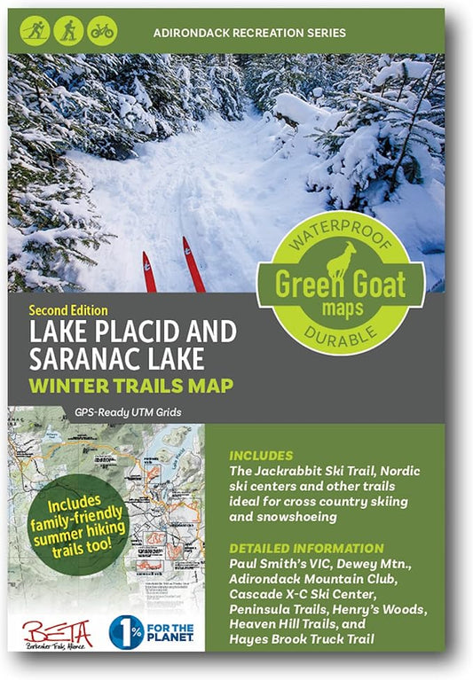 Lake Placid & Saranac Lake Winter Trails Map | Adirondacks High Peaks Hiking Map | Jackrabbit Ski Trail, Paul Smith’s College VIC, Cascade X-C Ski Center | Durable, Waterproof & Tear Resistant