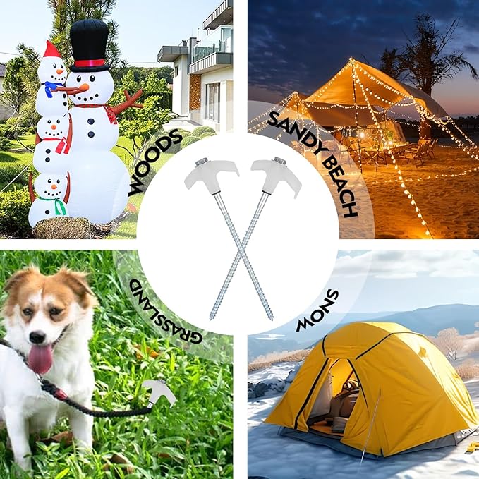 4 Pack Screw in Tent Stakes Heavy Duty,8 Inch Ground Anchors Screw in,Metal Stakes with Hex Head Driver,Camping Tent Accessories.