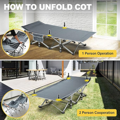 Slendor Folding Camping Cot for Adults with Mattress,Max Load 800lbs Cots for Sleeping Camp Cots for Adults Kids Teenage Portable Travel Camp Cot Bed Mattress for Home Office Beach Garden Tent
