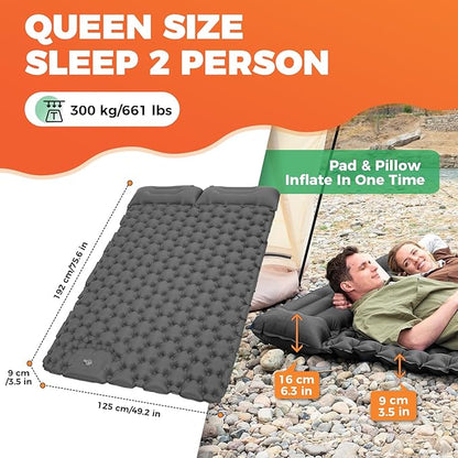 KingCamp Sleeping Pad for Camping, Inflatable Sleeping Pad Ultralight Connectable Camping Mattress with Pillow Built-in Foot Pump for Backpacking Hiking Tent Cot