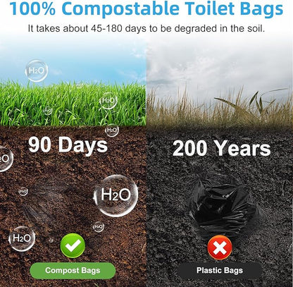 100 Portable Toilet Bags, Drawstring Biodegradable Camping Potty Bags 8 Gallon Waste Bags for 5-8 Gallon Bucket Toilet Adults Outdoor Camping Car