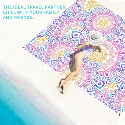 BYDOLL Beach Blanket Waterproof Sandproof 78''×110'' Suits1-7 Adults Compact Lightweight Oversized Sand-Free Blanket Large Picnic Mat for Beach Travel Camping Hiking