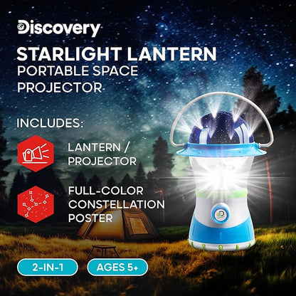 Discovery Kids LED Starlight Lantern [Amazon Exclusive] 2-in-1 Hanging Lantern & Star Constellation Projector with Guide, Easy to Use for Children, Battery Operated, Educational Camping Toy