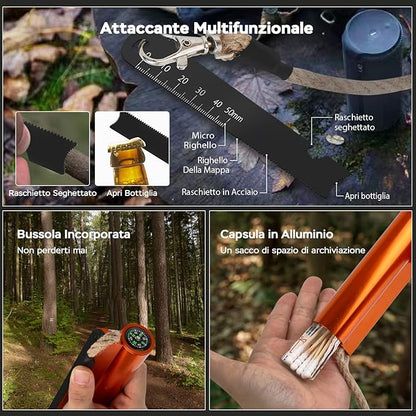 Flint and Steel Fire Starter Kit 7-in-1 XXL XL Ferro Rod Fire Steel Bushcraft Equipment, Portable Survival Magnesium Kit with 36" Waterproof Wick Rope,Multi Tool Scraper, Compass for Camping Hiking