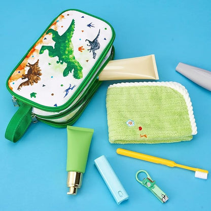 Dinosaur Toiletry Bag - Travel Toiletry Bag for Boys Kids Christmas Birthday Gift Toiletries Makeup Cosmetic Pouch Camping Traveling Toiletry Case Water-resistant Wash Bag Dopp Kit with Mesh Pocket