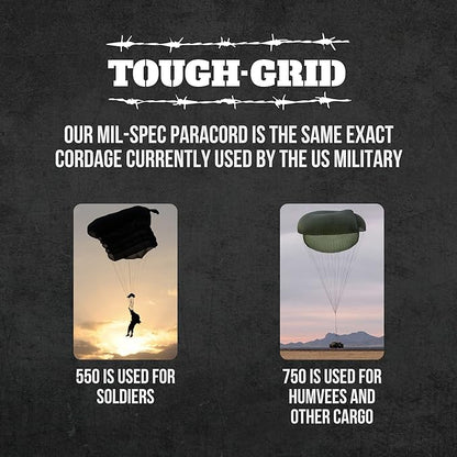 TOUGH-GRID Premium Buckskin Paracord 550 lbs Made in USA Outdoor Survival Nylon Rope Tactical Heavy Duty Strands Parachute Cord Used by US Military Type III Mil-Spec