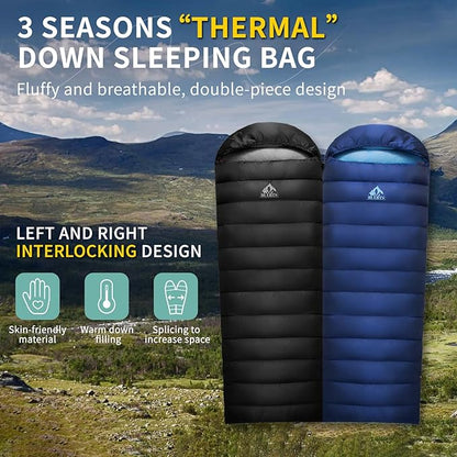 Down Sleeping Bag for Adults. 680FP Ultralight Portable, Backpacking Sleeping Bag for Hiking, Camping, Mountaineering, expeditions and Backpacking. with Compression Sack