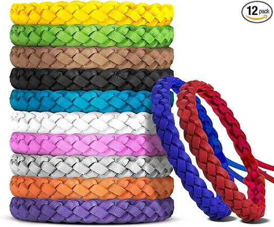 12 Pack Mosquito Repellent Bracelets, DEET-Free, Individually Wrapped PU Leather Insect & Bug Repellent Wrist Bands