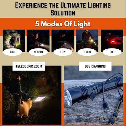Rechargeable LED Flashlight High Lumens-Super Bright Zoomable Tactical Flashlight With USB-Powerful XHP160-Waterproof-5 Modes-For Camping-Outdoor Activities and Emergencies-Gift for Men and Women