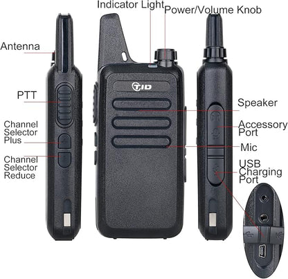 TIDRADIO TD-M8s Radios Walkie Talkies Rechargeable Two Way Radio (6 Pack) License-Free FRS Radio with 6 Way Multi Gang Charger USB Charger 2 Way Radio
