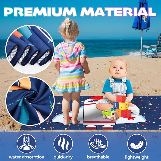 2 Pack Microfiber Beach Towel, Kids' Microfiber Pool Towel 58”x 28”, Sand-Free Beach Towel, Quick Drying Camping Towel, Super Absorbent Bath Towel Blanket, Soft Breathable and Lightweight