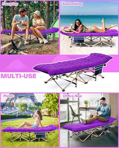 Sportneer Camping Cot, Camping Cots for Adults with Mattress Max Load 450 LBS Heavy Duty Portable Sleeping Folding Bed with Padded for Camping Tent Office Outdoor Travel Sleep Over (1, Blue+Purple)