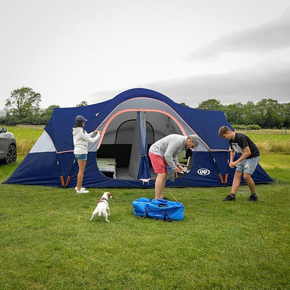 UNP Camping Tent 10-Person-Family Tents, Parties, Music Festival Tent, Big, Easy Up, 5 Large Mesh Windows, Double Layer, 2 Room, Waterproof, Weather Resistant, 18ft x 9ft x78in