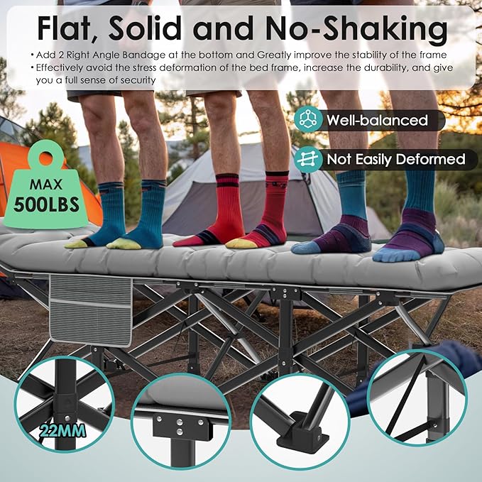 Suteck Camping Cot, 32In XXL Folding Camping Cot Heavy Duty Sleeping Bed for Adults 1200D Double Layer Oxford Cots for Camping W/Pilllow Mattress Carry Bag for Home Office Nap Beach Travel, 500LBS