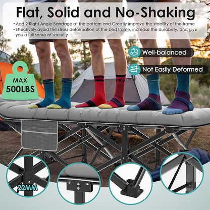 Suteck Camping Cot, 32In XXL Folding Camping Cot Heavy Duty Sleeping Bed for Adults 1200D Double Layer Oxford Cots for Camping W/Pilllow Mattress Carry Bag for Home Office Nap Beach Travel, 500LBS