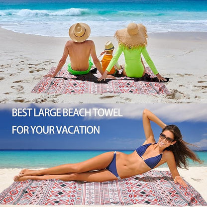 1 Pack Microfiber Beach Towel, Large Microfiber Towel 63" x 32" Sand Free Quick Dry Towel Super Lightweight Travel Towel Swim Pool Gym Camping for Adults Beach Accessories (Z-1 Pack Orange Boho)