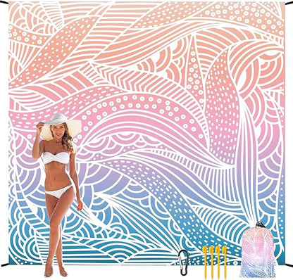 Beach Blanket, Sandproof Beach Mat, Waterproof Quick Drying Lightweight Outdoor Aztec Picnic Mat 79" X 83" for 2-4 Adults with Pocket for Travel, Camping, Hiking