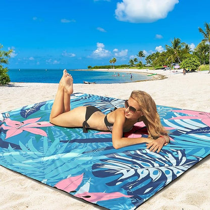 Beach Blanket Waterproof Sandproof Beach Mat 79" X 83" /10'x9'for 2-8 Adults Quick Drying Outdoor Picnic Mat Beach Accessories for Travel, Camping, Hiking