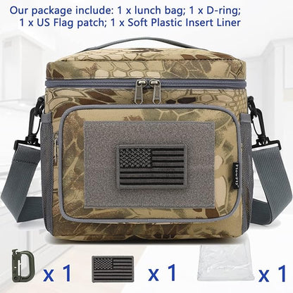 FlowFly Lunch Bag, Insulated Cooler, Thermal Lunch Box Tote with MOLLE/PALS Webbing, Adjustable Padded Shoulder Strap, for Tactical Men Women Adults and Boys Girls Kids (Camo#3, Medium)