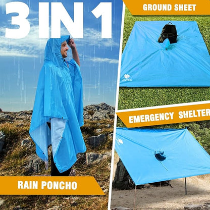 ANYOO Hooded Rain Poncho for Adults Waterproof Lightweight Rain Coat for Men Women Reusable Rain Jacket for Emergency Outdoor