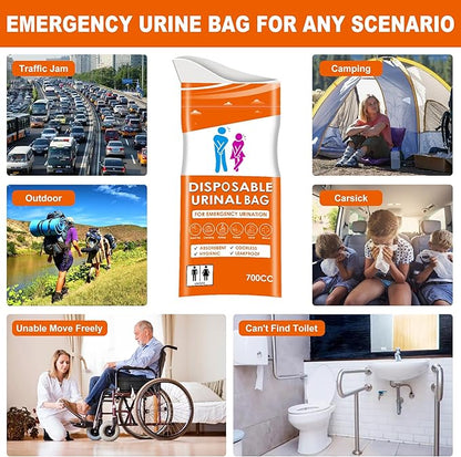 24PCS Disposable Urine Bags, 700ML Unisex Urine Bags for Travel, Emergency Vomit Bags/Pee Bag for Car, Long Trip, Road Trip, Travel Urinals for Men/Women - Camping Essentials Portable Toilet