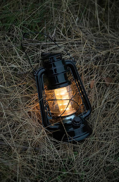YAKii LED Vintage Lantern Metal Hanging Hurricane Lantern 12 LED Dimmer Switch Warm White Battery Operated Power Outage Indoor Camping Lighting Outdoor Brooklyn (Black 2 Pack)