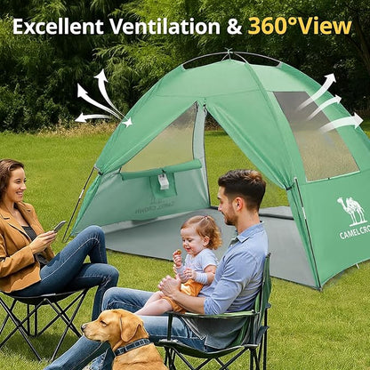 CAMEL CROWN Beach Tent UPF 50+ Sun Shelter for 2/3/5/6 Person, Lightweight Portable Sun Shade with Sand Anchor, Family Beach Day & Outdoor Adventures
